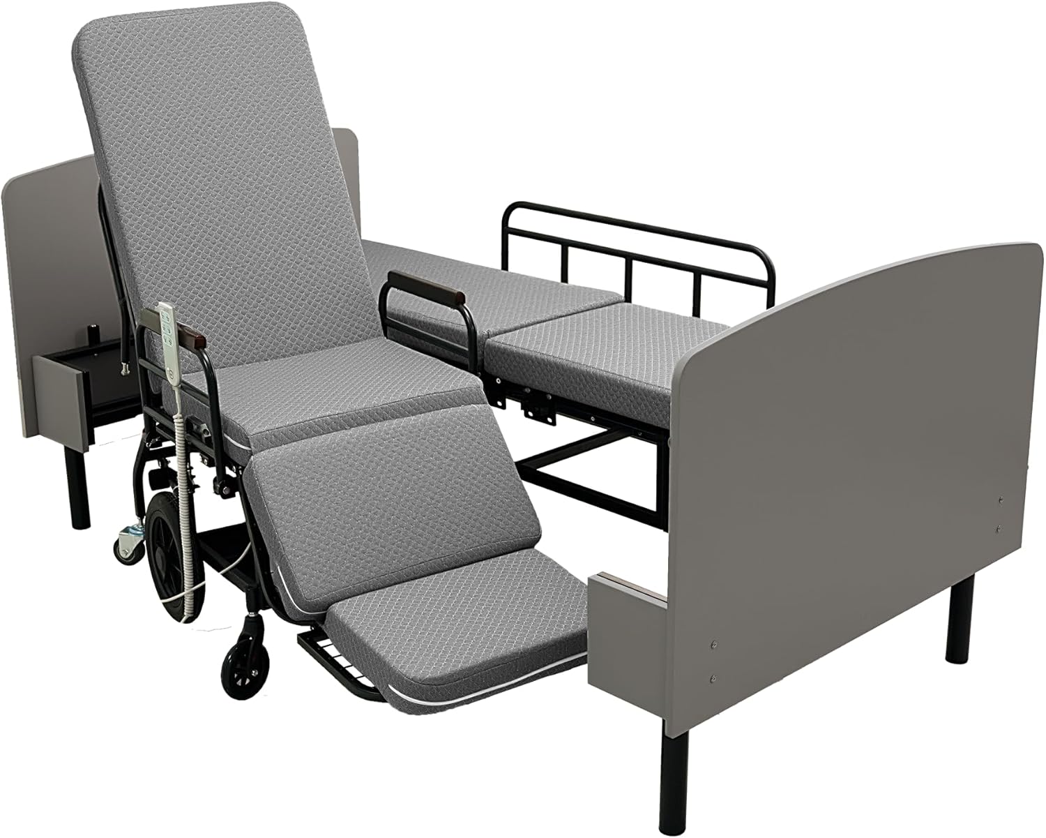 Leavader 3-in-1 Adjustable Hospital Bed with Dual Motors, Convertible to Wheelchair & Stretcher, Electric Nursing Bed with Remote, Safety Rails, Heavy Duty Elderly Home Care Bed