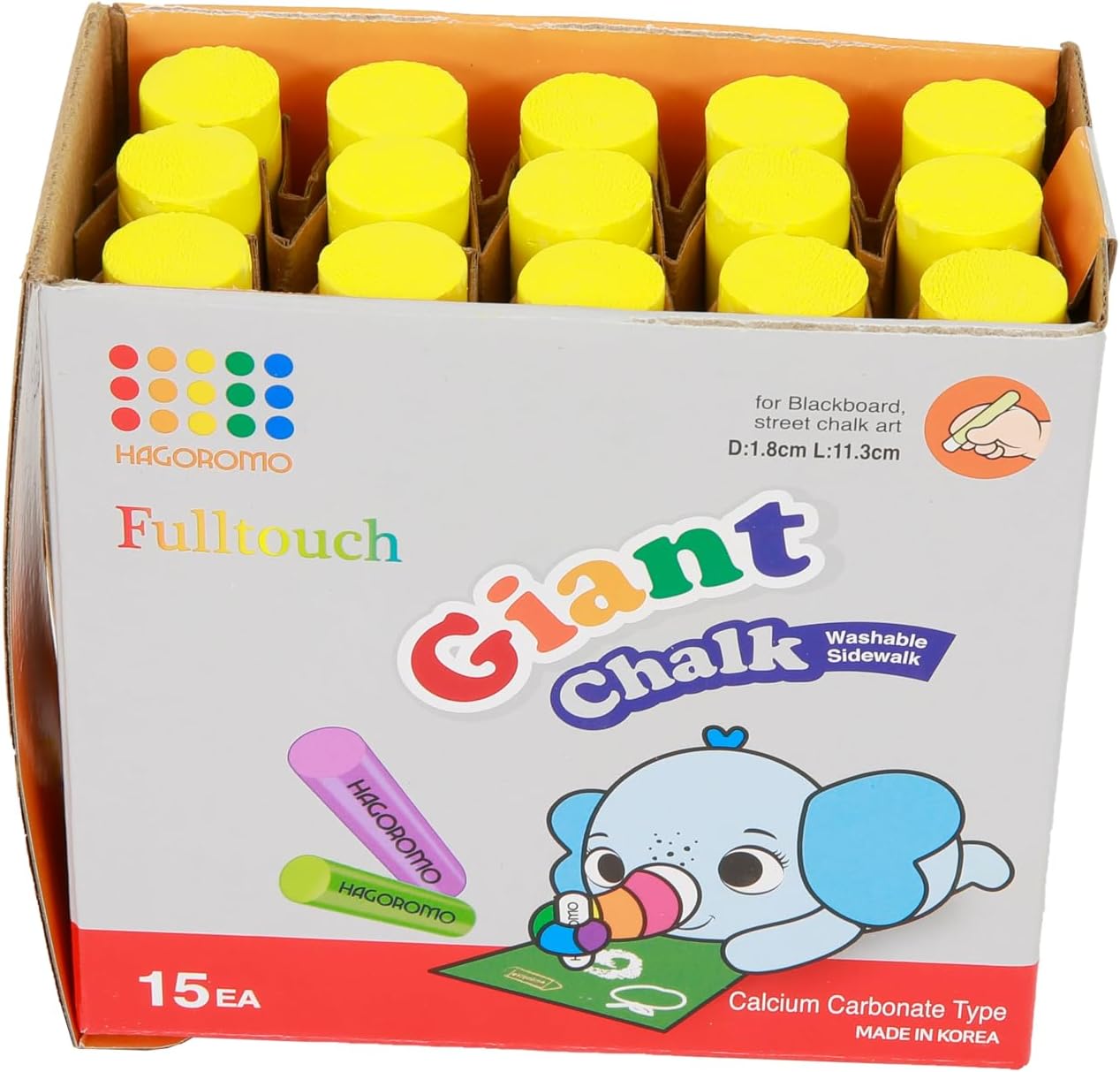 Hagoromo Fulltouch Giant Chalk 1Box, Non-Toxic, Dustless [15pcs/Yellow]