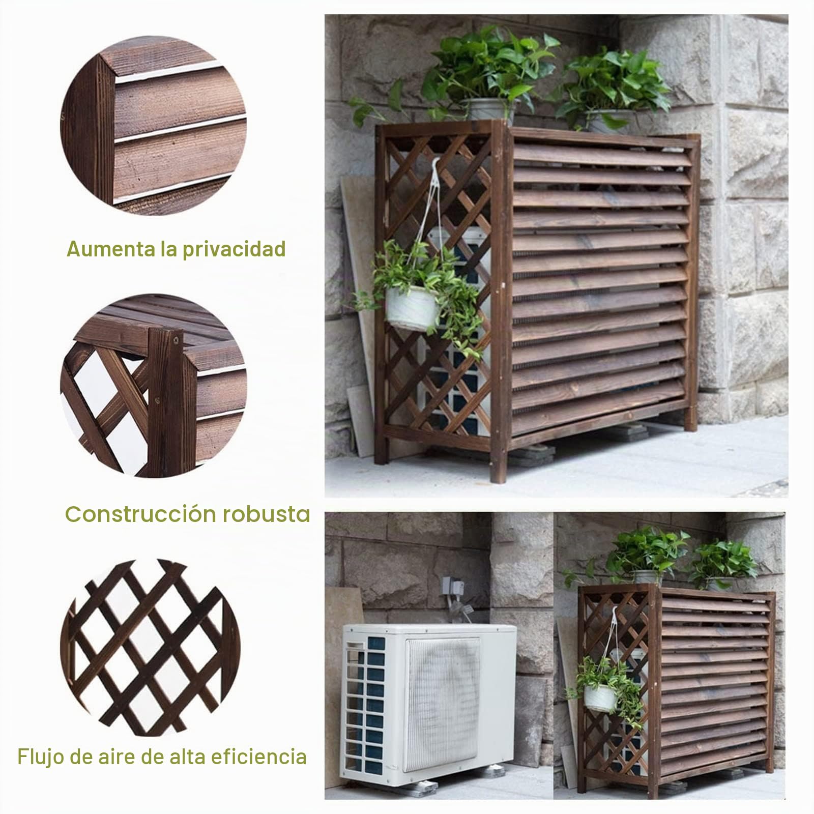 Valla de pantalla de privacidad for exteriores Cubierta de aire acondicionado Divisor de espacio de madera maciza Recinto de bote de basura Estante de aire acondicionado oculto Soporte de flores Rejil
