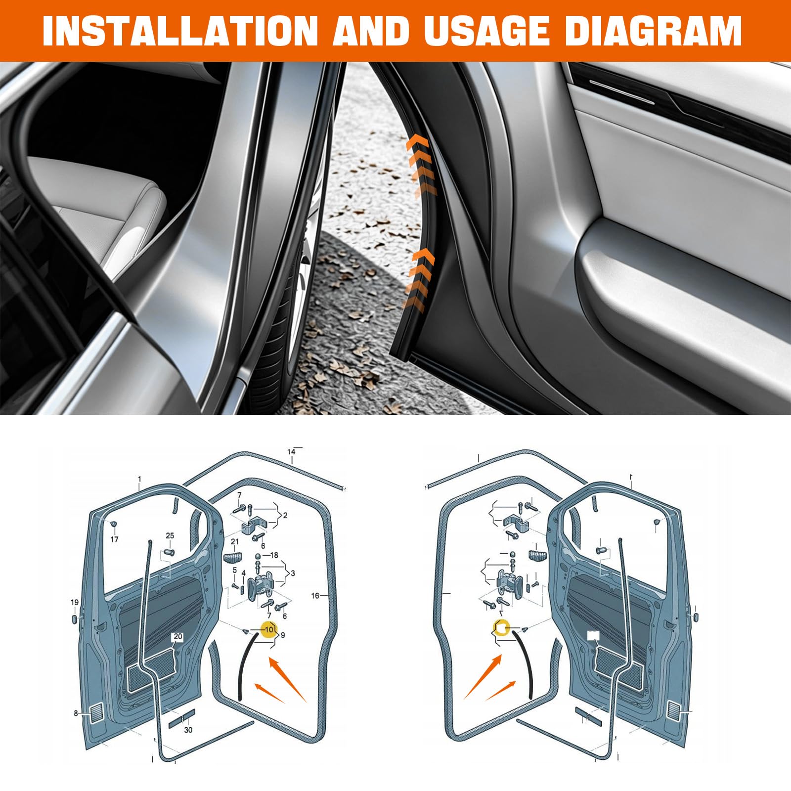 EFUTURETIME 2 Pezzi Guarnizione Porta Gomma Compatibile con VW T5 T6 Multivan Transporter Caravelle, Copertura Gomma Porta Auto Resistente alle Intemperie per Batticalcagno Anteriore (Sinistra/Destra)