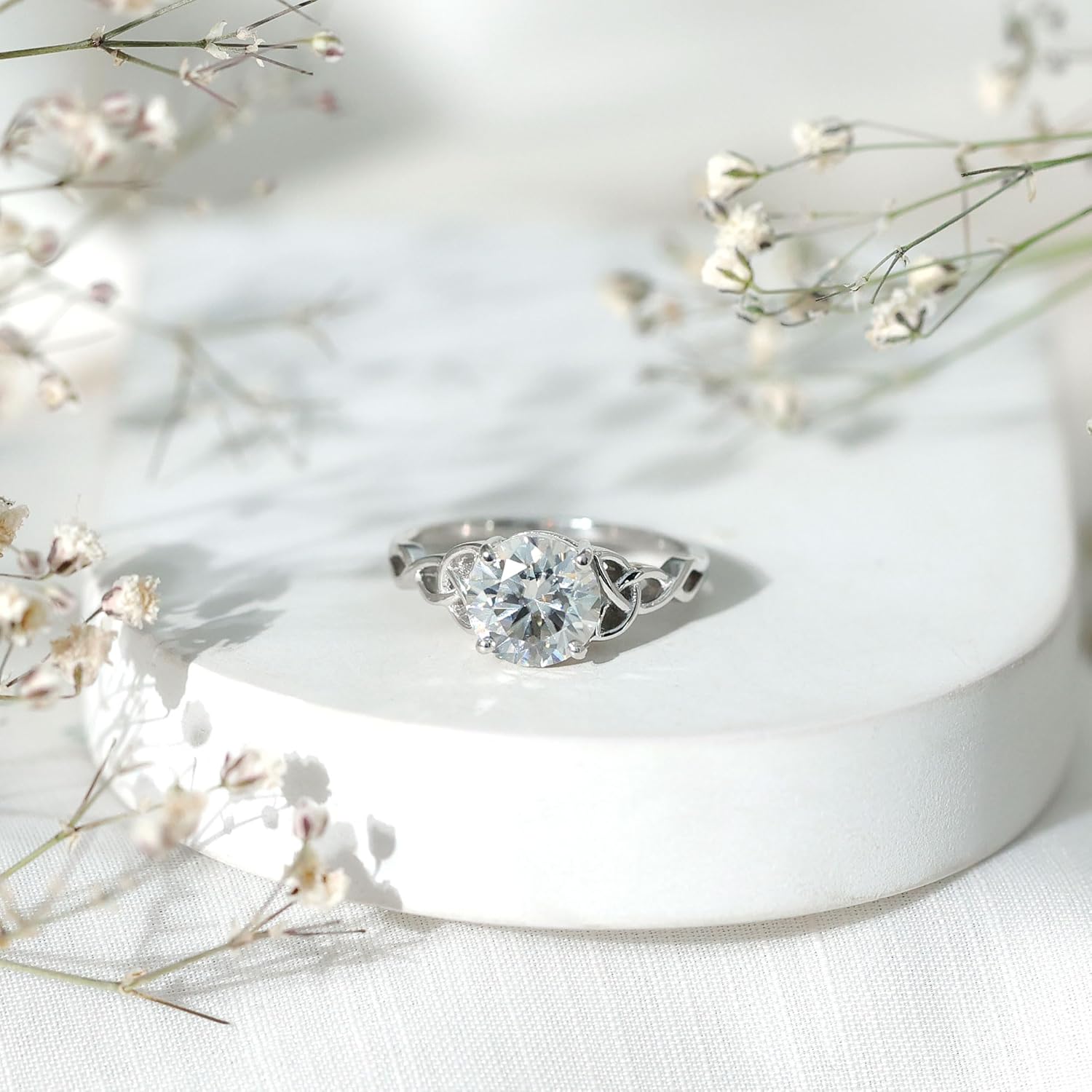 Mothers Day Gift, Certified 2 Carat Moissanite Timeless Engagement Ring, D-Vs1 Quality, Moissanite Celtic Knotwork Ring