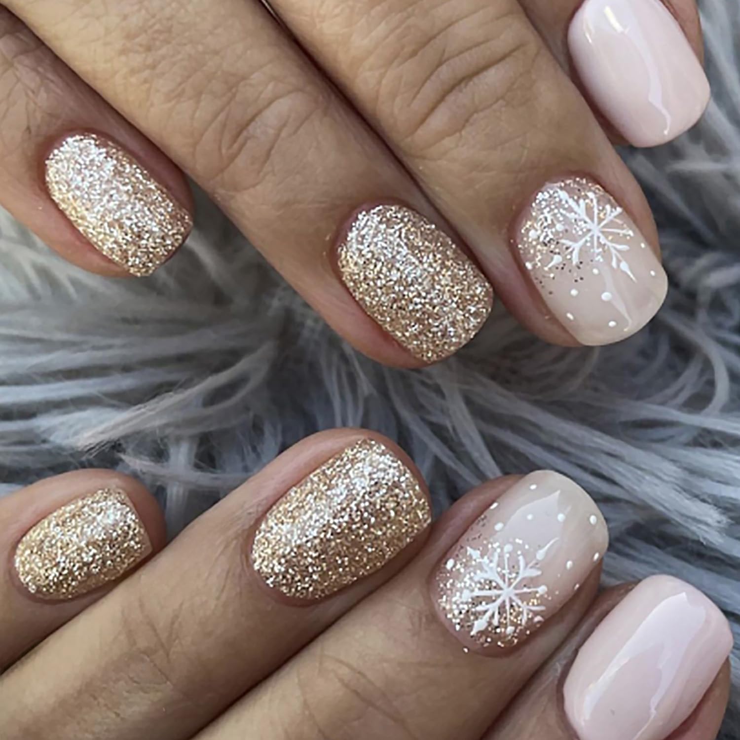 24Pcs Snowflake Glitter Christmas Press-On Nails