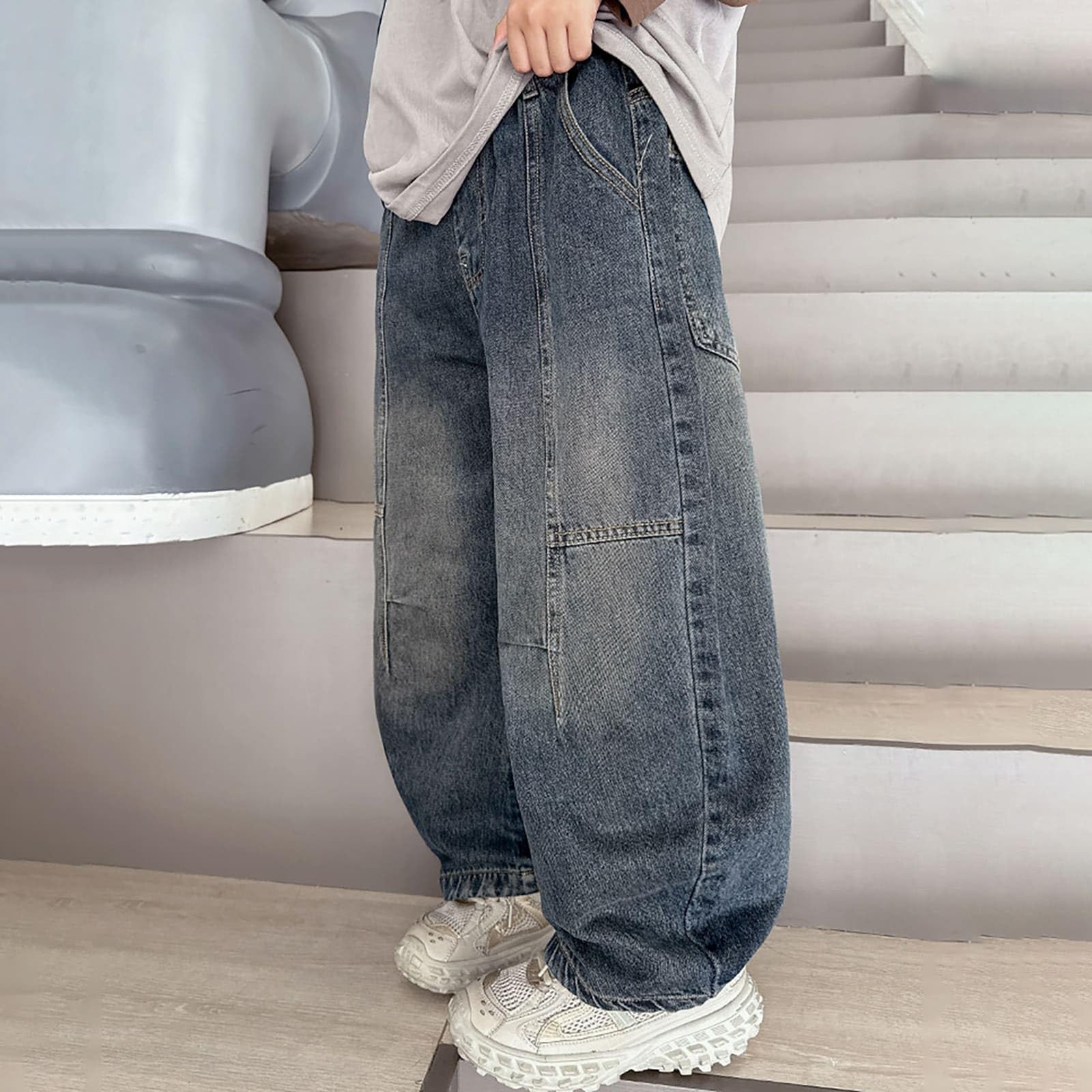 Vaqueros Deportivos Niño, Pantalones Vaqueros Cómodos Elásticos Mezclilla Informal Holgados Largos Escuela Uso Diario Exterior Otoño Invierno