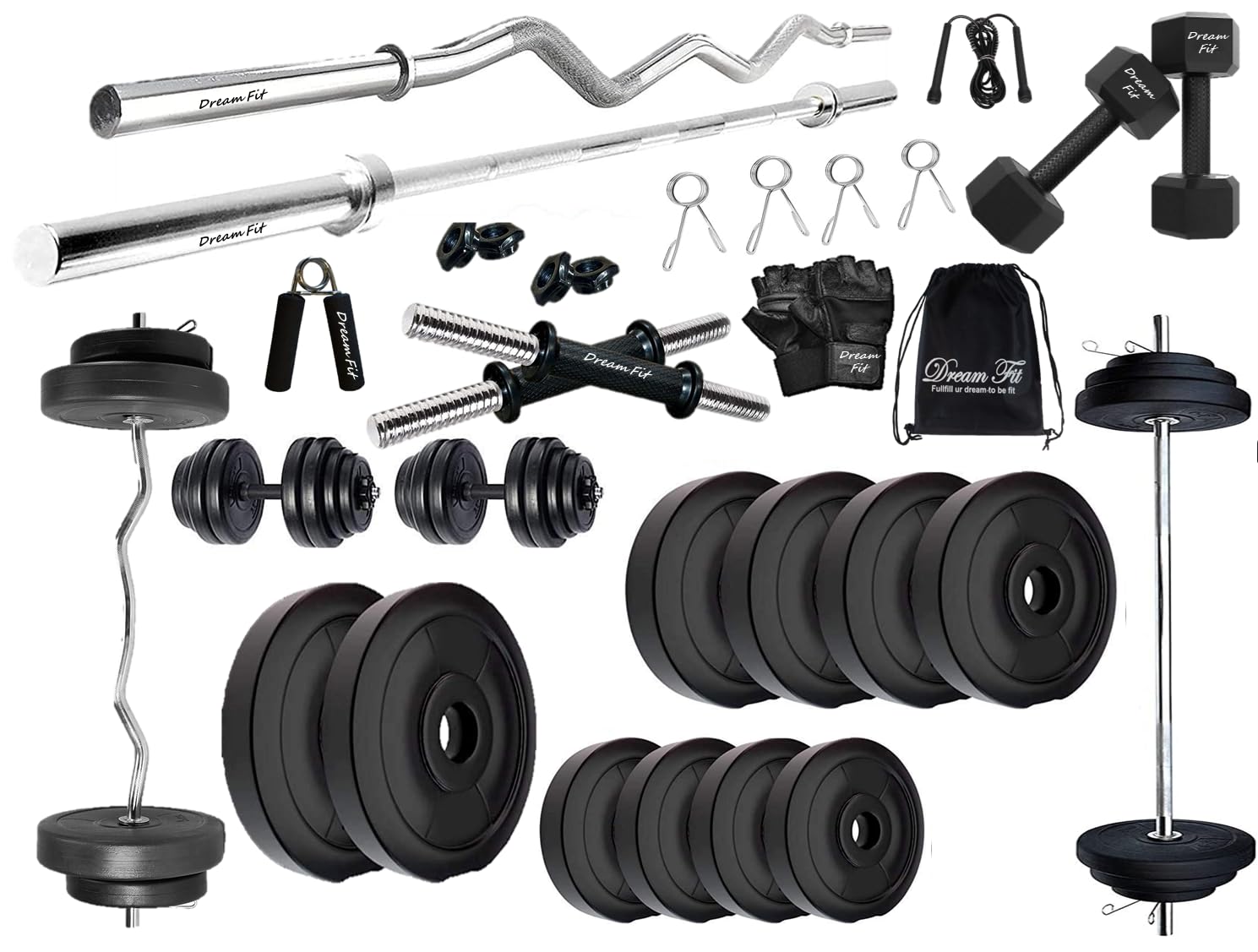 DREAM FIT PVC Home Gym Set - 50Kg PVC Plates with 3 ft Curling Rod, 3ft Straight Rod, 1 Pair Dumbbell rods, 1 Pair of 2Kg PVC hex Dumbbells and Gym Accessories (50Kg Set) (B0D5ZHZWJG) Amazon Price History, Amazon Price Tracker