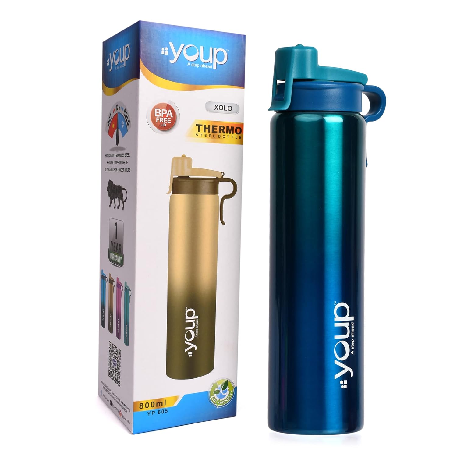 YOUP Thermosteel Insulated Metallic Blue Color Water Bottle XOLO800 ml