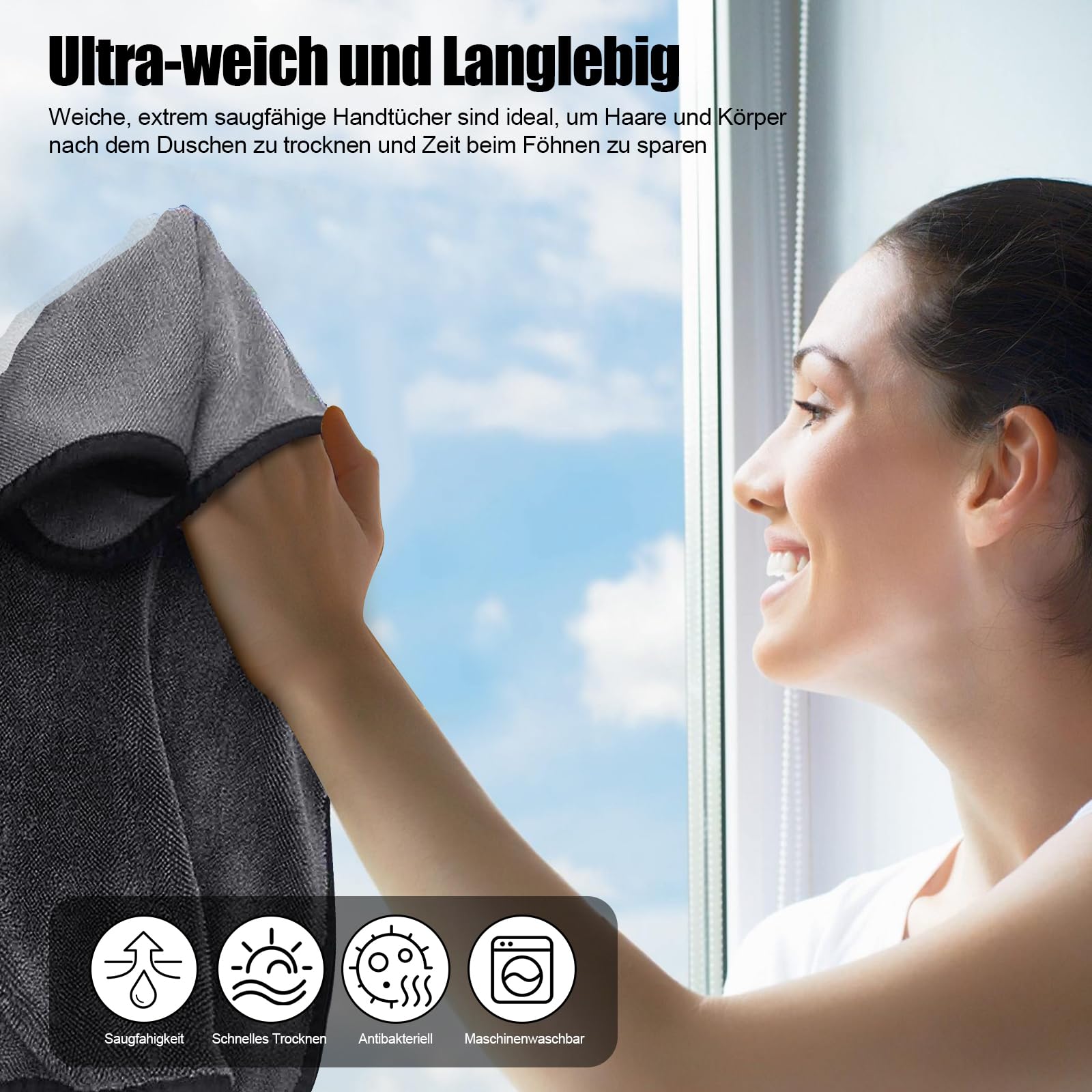 HIYAA Shiny Bath Panno Asciugatura Rapida Per Doccia – 4 Pezzi, 40x60 Cm, Microfibra, Antimacchia E Senza Pelucchi