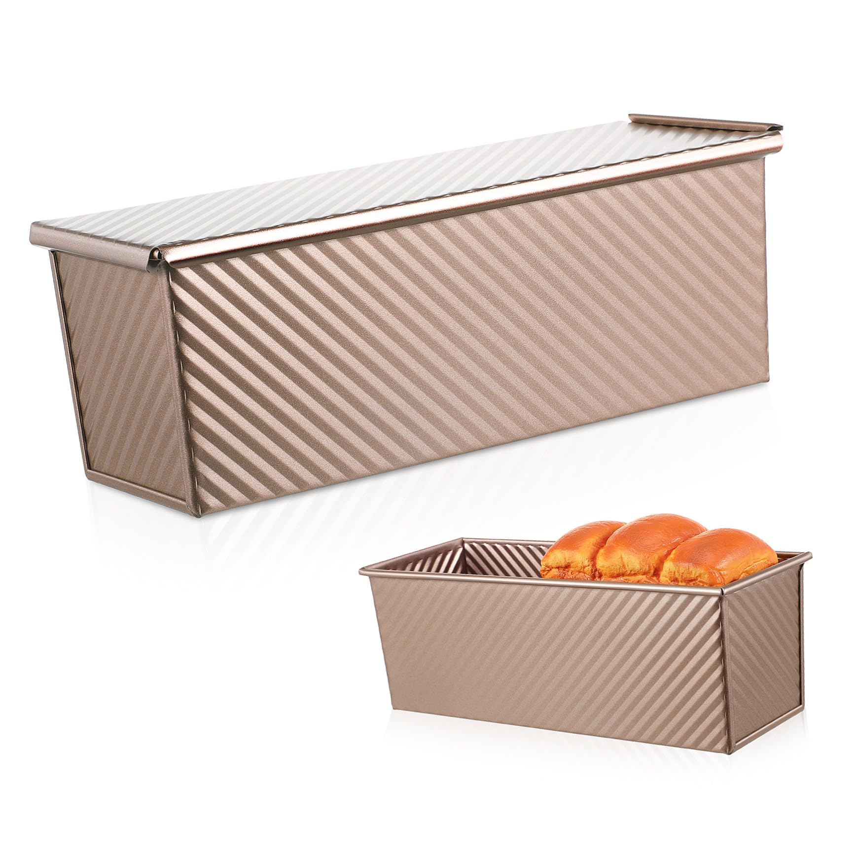 VALICLUD Antihaft Metall Kastenform mit Deckel 12.6X4.7X4.3 Zoll für Gleichmäßiges Toast und Kuchenbacken Inklusive Belüftungslöchern für Hobbybäcker