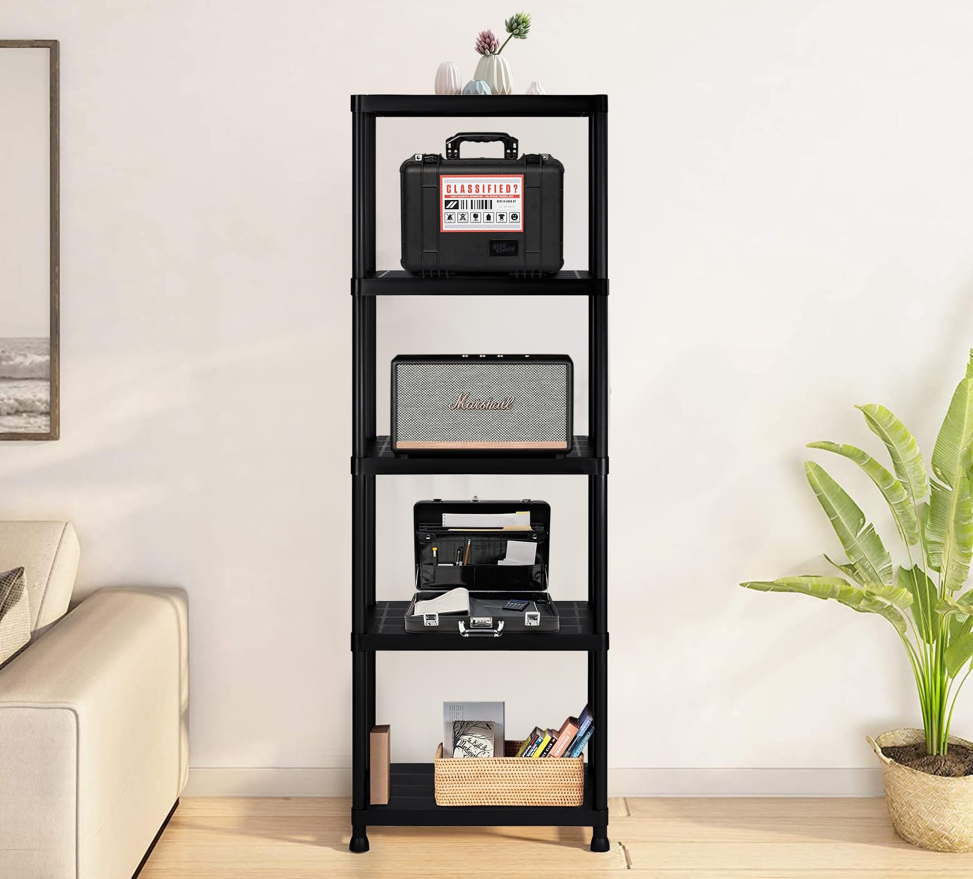 Pack 2 estanterías de plástico modulares 170x60x30 cm con 5 baldas Resistentes Cada una | Almacenaje Ideal para Interior y Exterior: Garaje, trastero, jardín, Oficina | Montaje sin Herramientas - 3