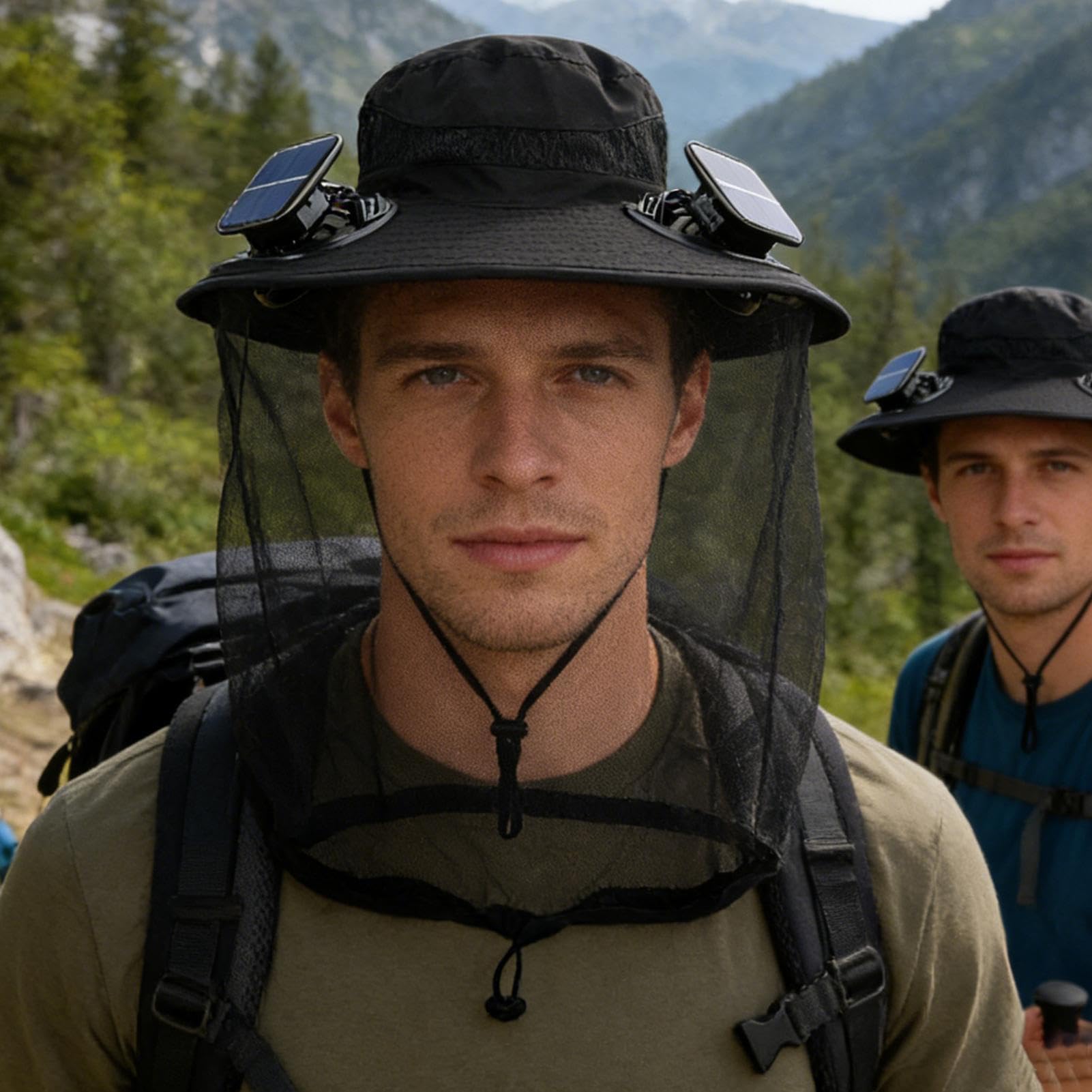 Hut mit breiter Krempe mit Solarventilator, atmungsaktive Kopfbedeckung UPF50+ mit Netz | Sonnenhut mit breiter Krempe - für Outdoor-Aktivitäten Herren Damen Wandern Camping Strand Reisen Geburtstag