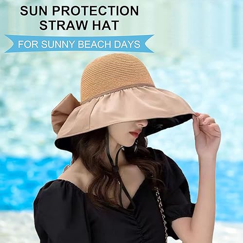 Miniatura 7 de Sombreros de playa para mujer, sombrero de paja grande de ala ancha, sombrero de verano flexible, plegable, sombrero de sol UPF 50+