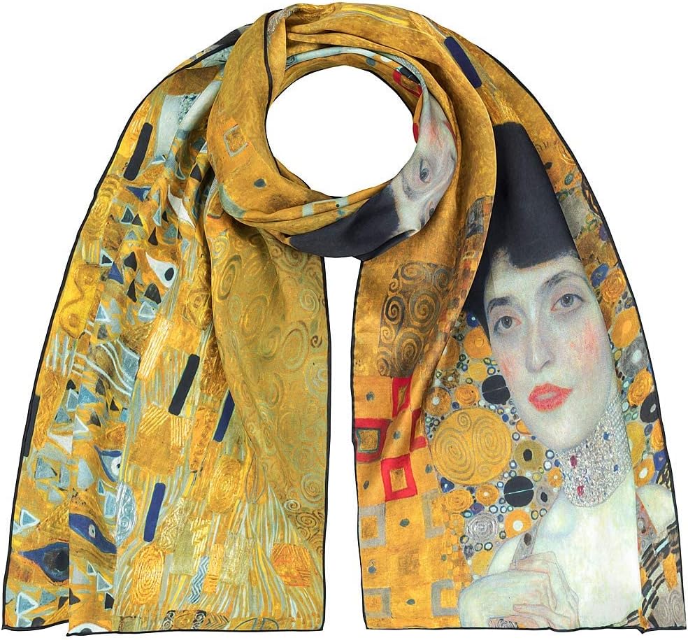 VON LILIENFELDLong Scarf Silk Art Motif Women Gustav Klimt Adele Lightweight Precious Processing