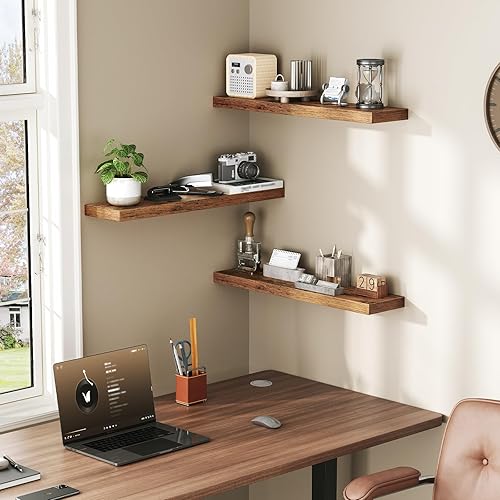 Miniatura 6 de Estantes flotantes para pared, juego de 3 estantes de pared de 1.5 pulgadas de grosor con soportes invisibles, estantes colgantes de 23.6 pulgadas