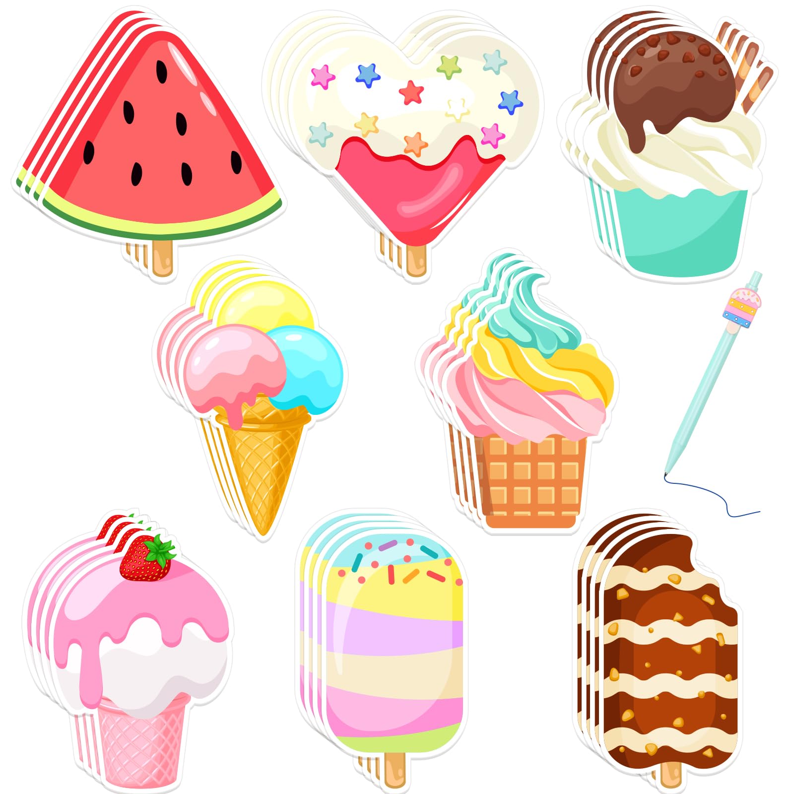 32Pcs Ice Cream Sticky Notes,640Sheet Summer Sticky Notepad Cute Fruit Note Pads Self Sticky Writing Memo Pads Page Marker Supplies Kids Adults Small