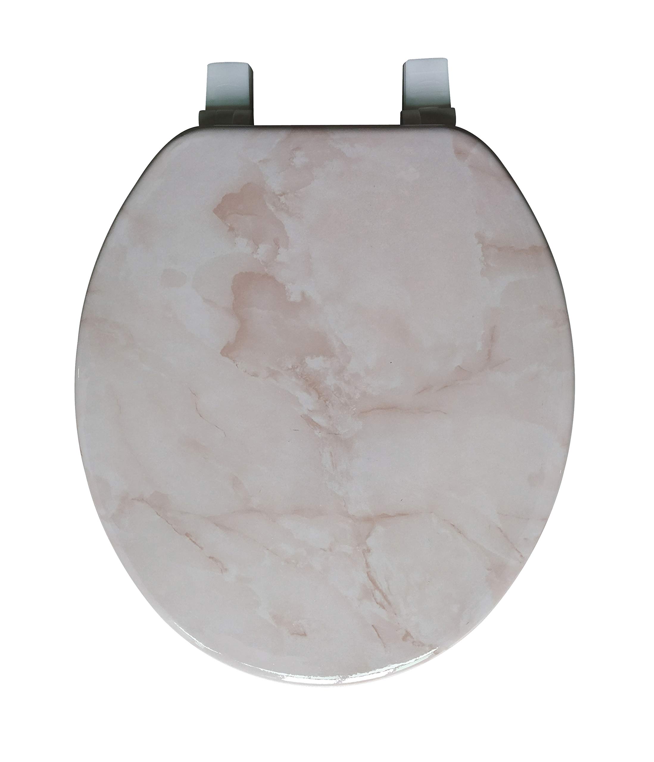 Dream Bath Heavy Duty Round Toilet Seat with non-slip seat and quick-attach easy install hardware, Marbleized Wood Beige