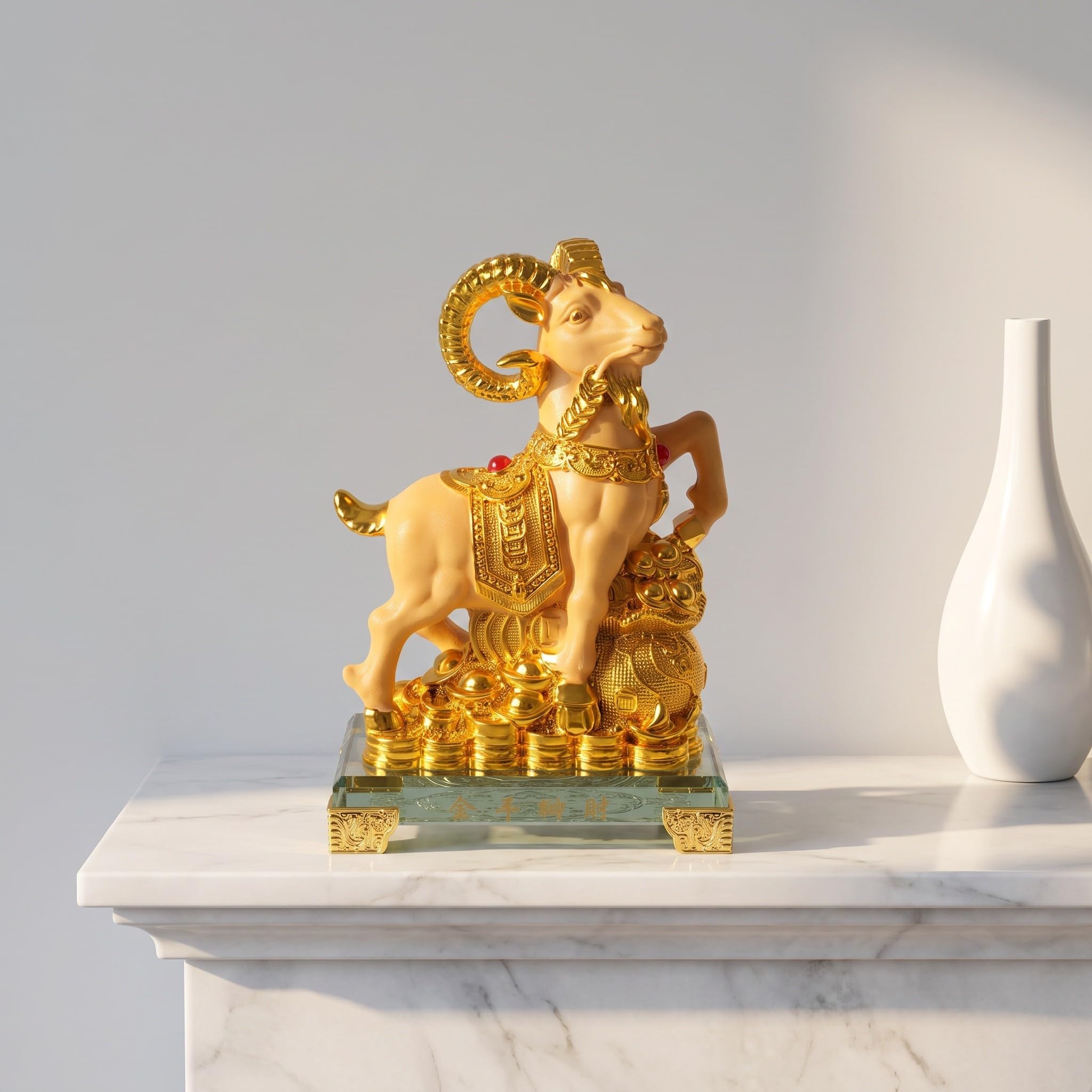 EXCEART Statuetta Zodiaco Capra 2027 Oro, Decorazione Cinese Fortuna