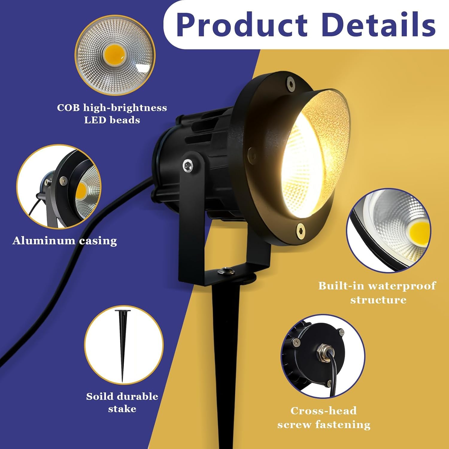 4 Stück Gartenbeleuchtung LED mit Strom Warmweiß 10W LED Gartenstrahler mit Erdspieß IP65 Wasserdicht Gartenleuchte für Außen Garten Wegen Rasen Hof (1,5 m Kabel mit Stecker)