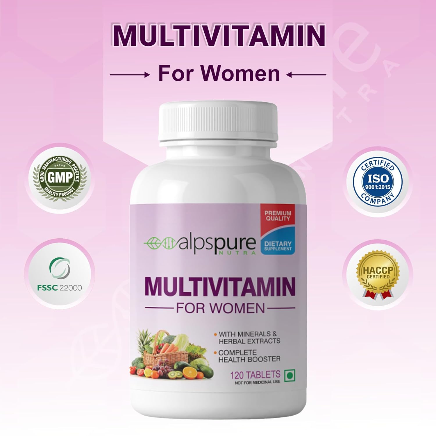 Alpspure Nutra Multivitamin (120 Vegetarian Pills) for women with minerals and herbal extracts for women. Energy, immunity and skin increase health. 33 important materials including beauty mix Alpspure Nutra Multivitamin (120 Vegetarian Pills) for women with minerals and herbal extracts for women. Energy, immunity and skin increase health. 33 important materials including beauty mix