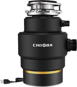 Garbage Disposal 3/4 HP, Continuous Feed Food Waste Disposer for Kitchen, Quiet Garbage Disposals with Power Cord, Garbage Grinder for Sink, DC Motor, Matte Black & Gold