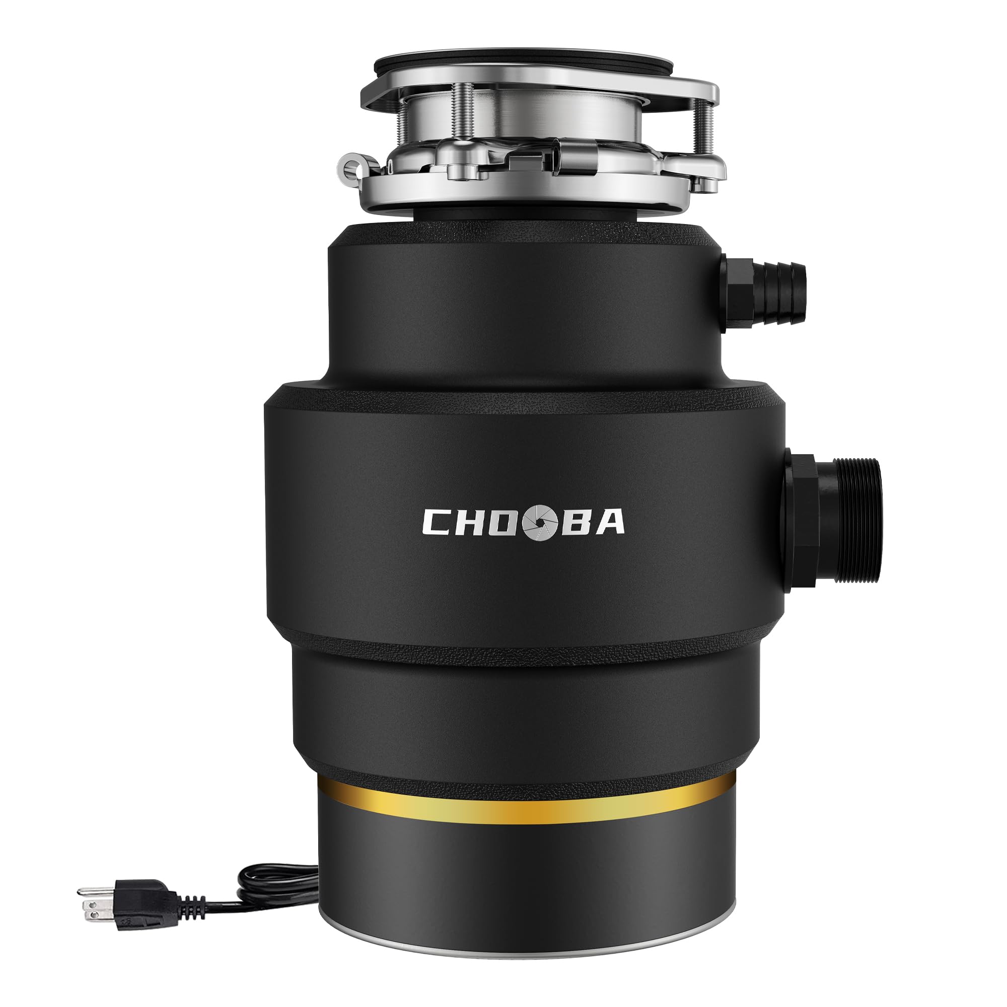 Garbage Disposal 3/4 HP, Continuous Feed Food Waste Disposer for Kitchen, Quiet Garbage Disposals with Power Cord, Garbage Grinder for Sink, DC Motor, Matte Black & Gold