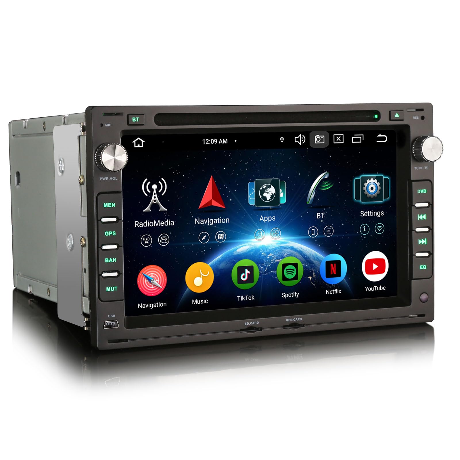 Erisin 8-Core Android 12 Coche Estéreo Automóvil Pantalla Táctil para VW Passat B5 Polo Golf MK4 T5 Transporter Peugeot 307 Dab+ Radio 7 Pulgadas GPS con BT WiFi DSP CarPlay 4GB RAM+64GB ROM