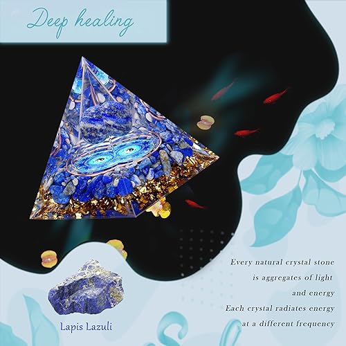 Miniatura 5 de Pirámide de cristal curativo de orgonita de Yin Yang, Tai Chi con bola de lapislázuli, decoración de pisapapeles para meditación de chakras de Taiji