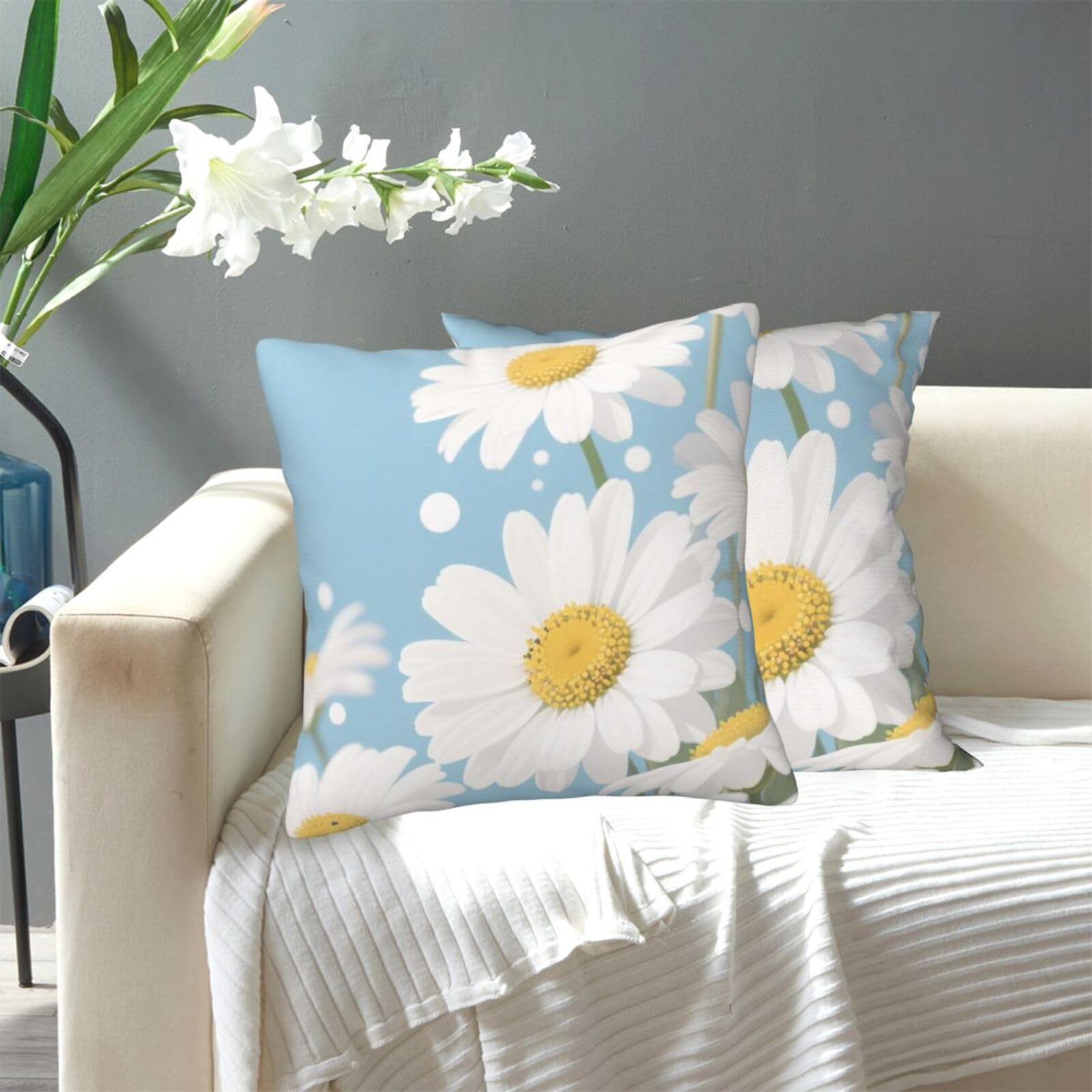 FekiLoot Decorative Throw Pillow Covers Modern Farmhouse Pillowcase Double Sided Cozy Cushion Cover for Sofa Couch Bed 12"X12" White Daisy Flower