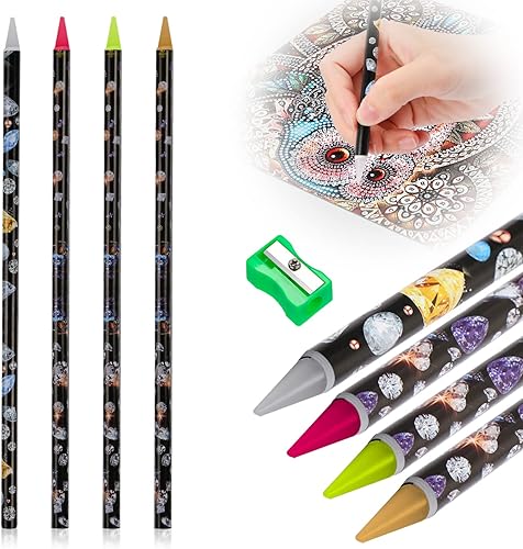 BENOSPACE Juego de 5 lápices de pintura de diamantes de imitación de diamantes de imitación autoadhesivos, bolígrafo de cera con sacapuntas de punta