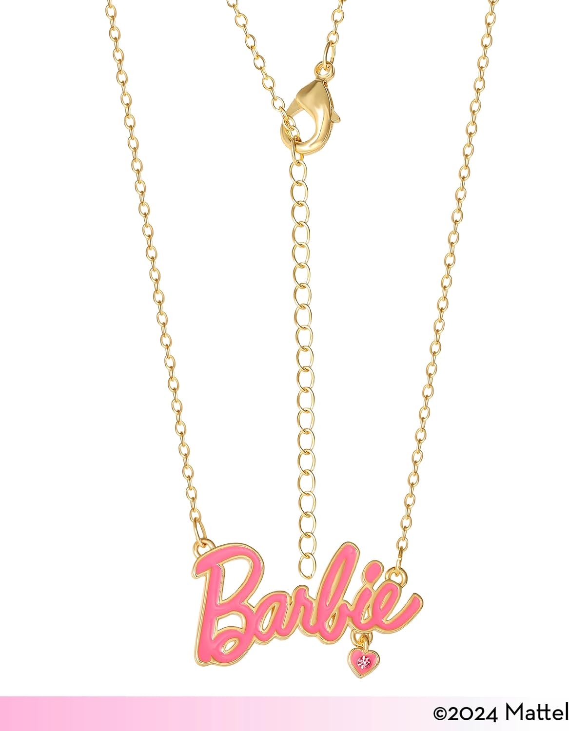 Barbie Necklace Official License, 16"+2" 18k Yellow Gold Flash-Plated Necklace with Pink Crystal, Valentine Gifts for Her - Image 5