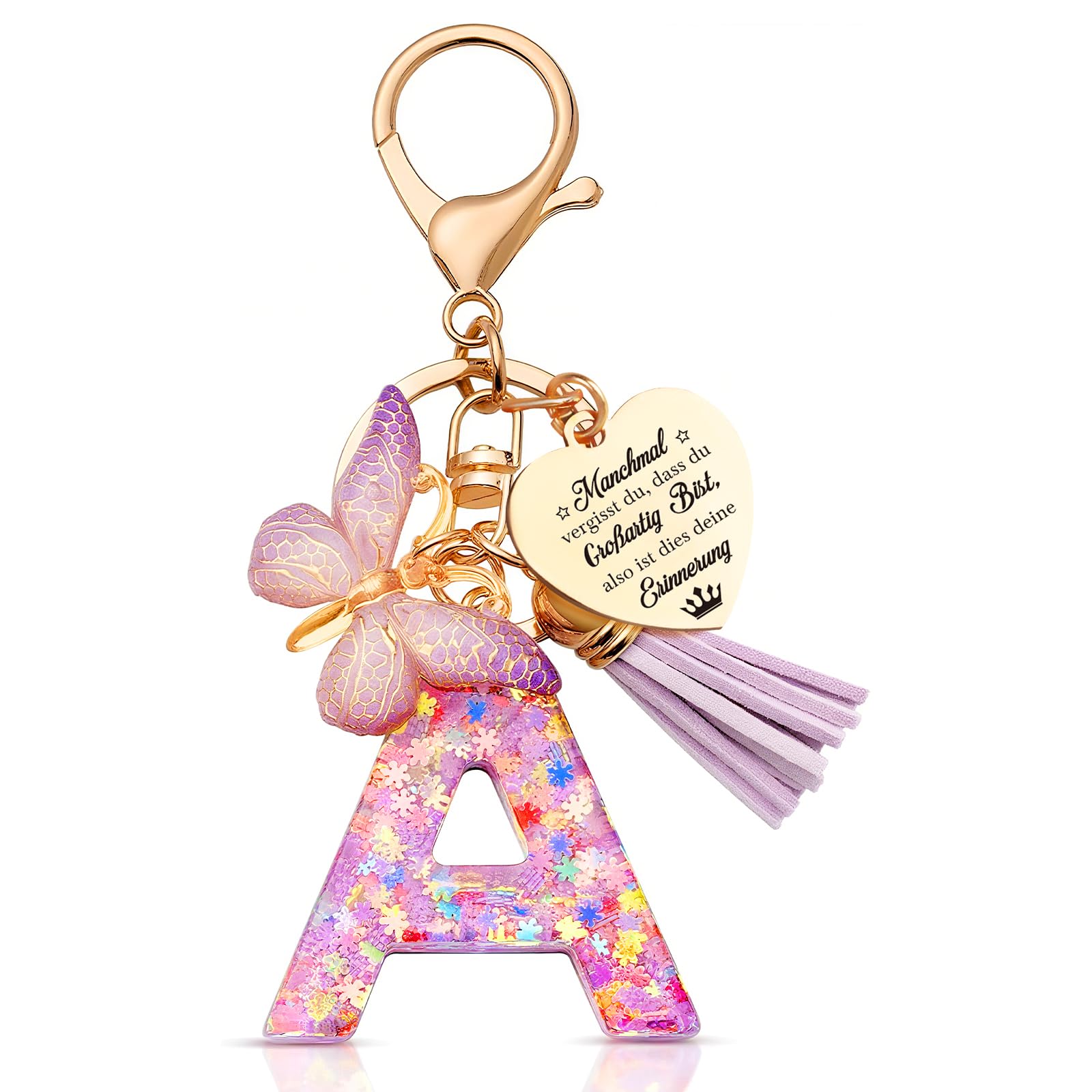 Anruzon Schlüsselanhänger Mädchen - Buchstabe Schlüssel - Anhänger Schmetterling Schlüsselanhänger - Weihnachten - Einschulung Geschenk - Keychain Geschenk für Kinder, Mädchen, Frauen