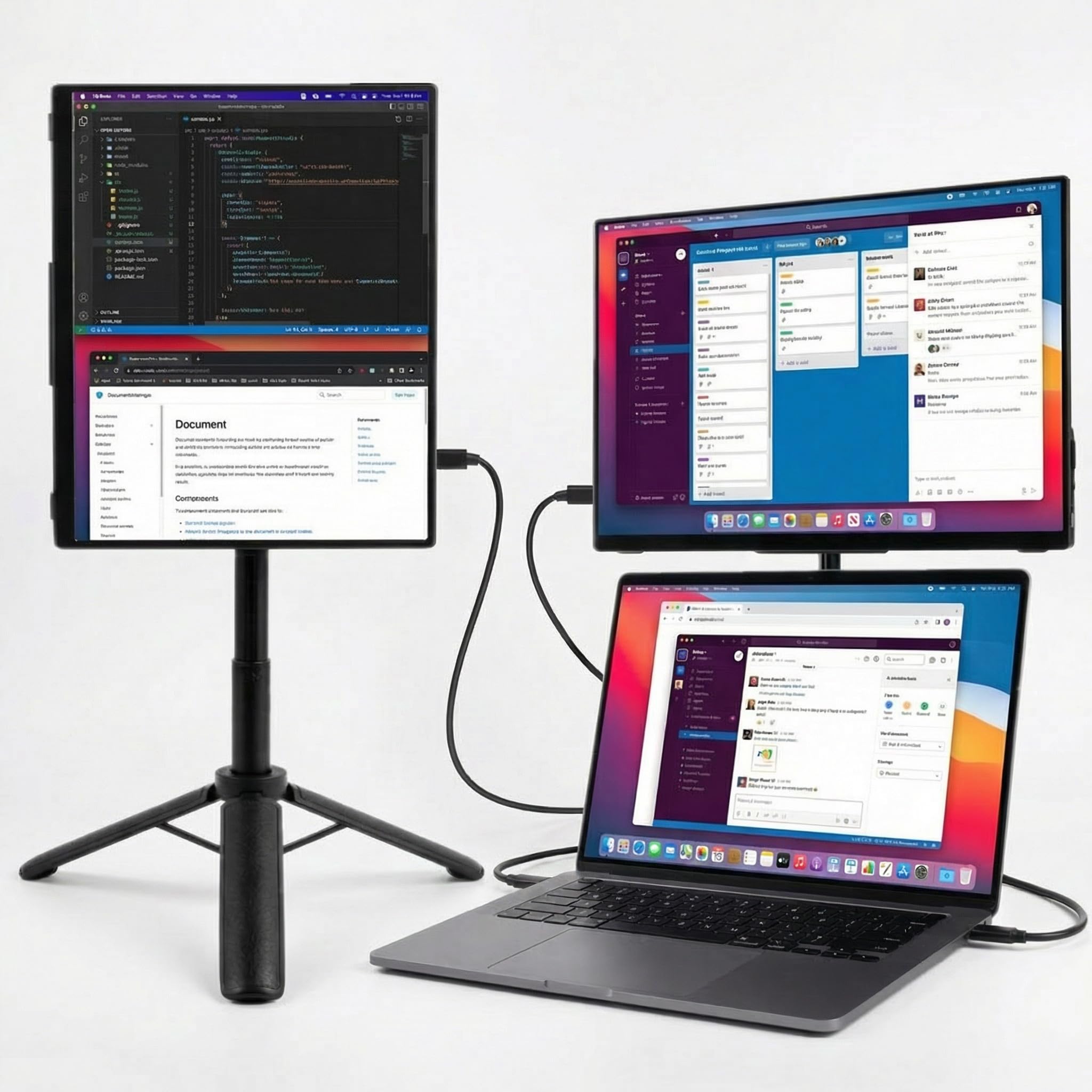 Supporto portatile da viaggio, treppiede magnetico in metallo regolabile in altezza per monitor portatile da 15,6 pollici, supporto verticale pieghevole per monitor e tablet/smartphone da