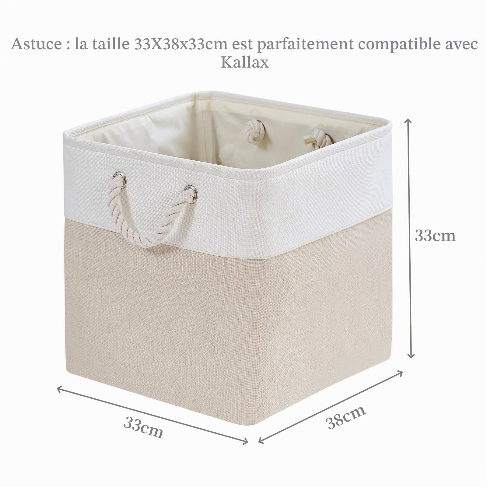 Mangata Cube de Rangement Tissu,33x38x33cm Paniers de Rangement Pour Vêtements/étagère Compatible avec Kallax(Beige Clair/Blanc, 4 Paquet)