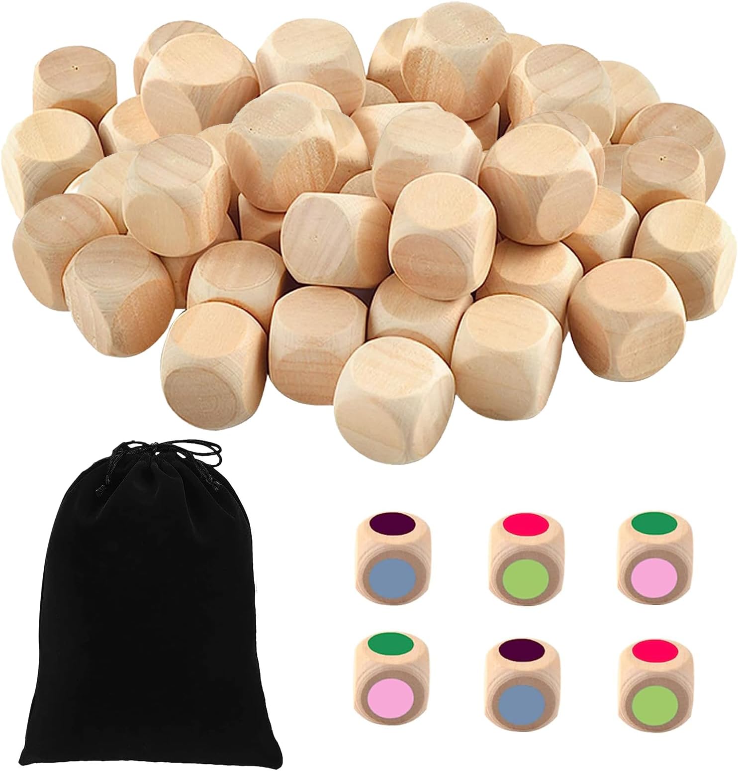 – 50Pcs Blank Wooden Dice - 20mm Unpainted DIY Dice for Art & Crafts, Puzzles, Games