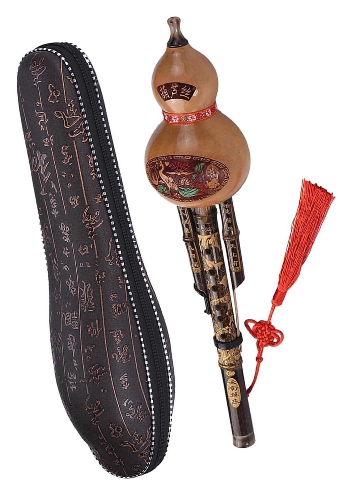 Holzwerkzeuge Nationalinstrumente Hulusi-Flöte, handgefertigt, Tonart C, chinesische Hulusi-Kürbis-Cucurbit-Flöte, ethnisches Blasinstrument mit Etui
