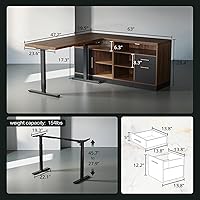 Vista 2 de Escritorio de pie de 67 pulgadas con 2 archivadores, ACUSB, escritorio de 1.18 pulgadas, escritorio eléctrico de pie ajustable en altura