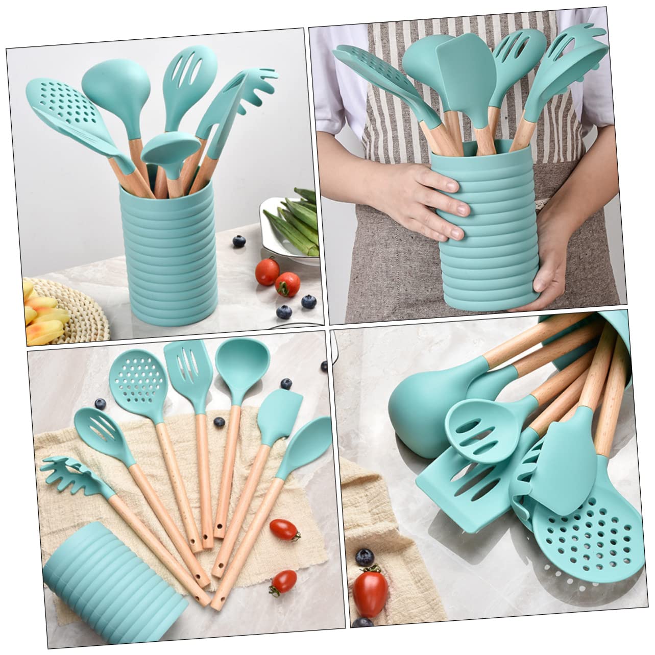 1 juego Utensilios de Cocina de Silicona Barril de Almacenamiento y Seguro para Cocinar para Uso Doméstico