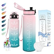 Motswedi Borraccia 1 litro, Senza BPA, Borraccia Palestra, Prova di Perdite, Borraccia Motivazionale, con Filtro, Borraccia Sportiva, Bottiglia Acqua per Bici, Scuola, Palestra, Ufficio, Rosa Verde