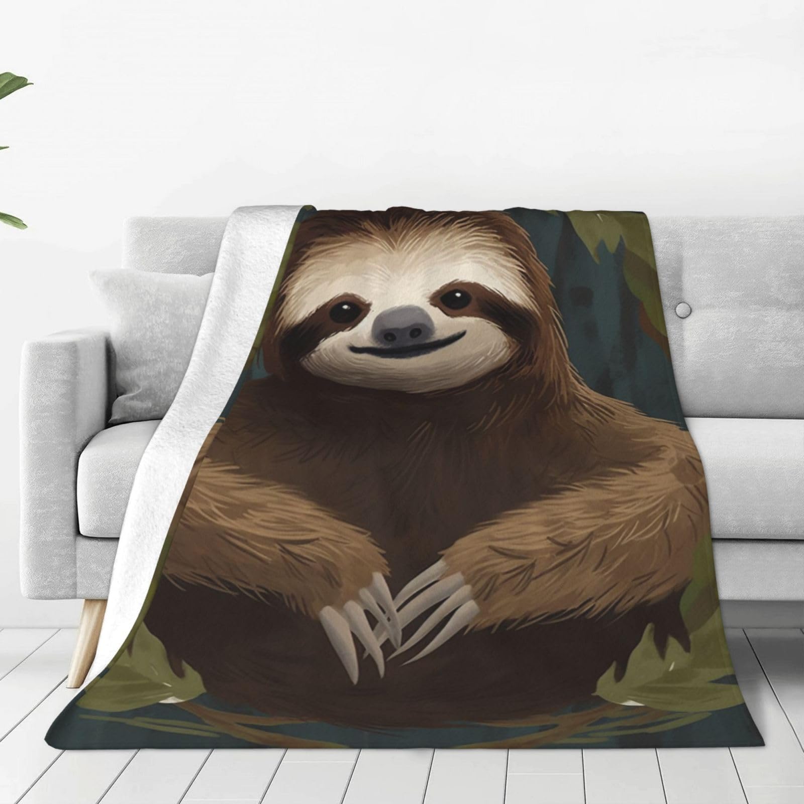 Sloth Throw Blanket 80"x60" Flannel Fluffy Warm Blanket for Couch, Reversible Plush Blankets for Bed, Comfy Fuzzy Blanket for Sofa, Plush Lightweight-Blankets for All Season