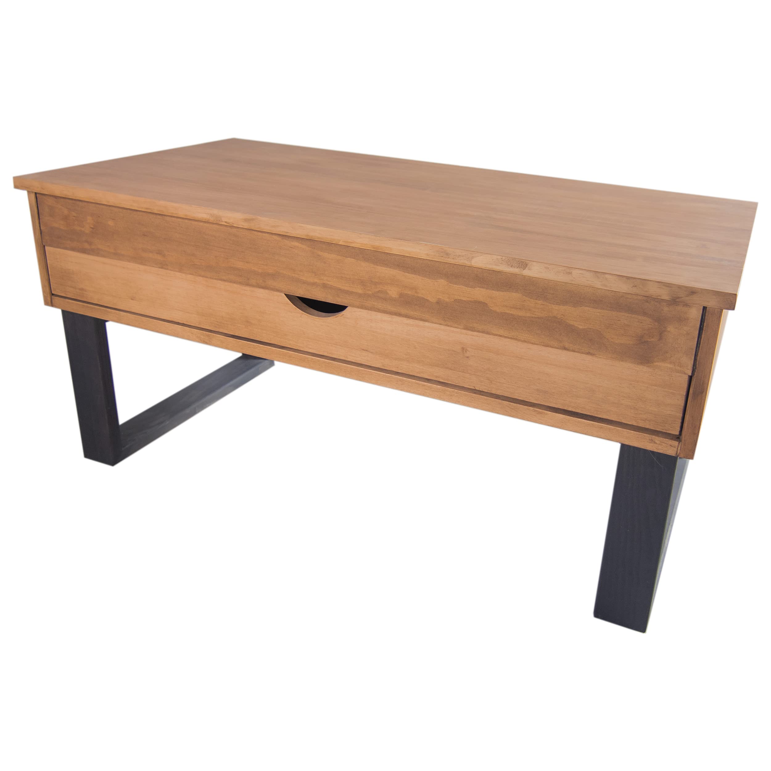 LoMasCasa - Tavolo da salotto da centro collezione Sonka sollevabile con cassetto scorrevole in legno naturale massiccio disponibile in legno e gambe in nero - 100 x 50 x 48 cm