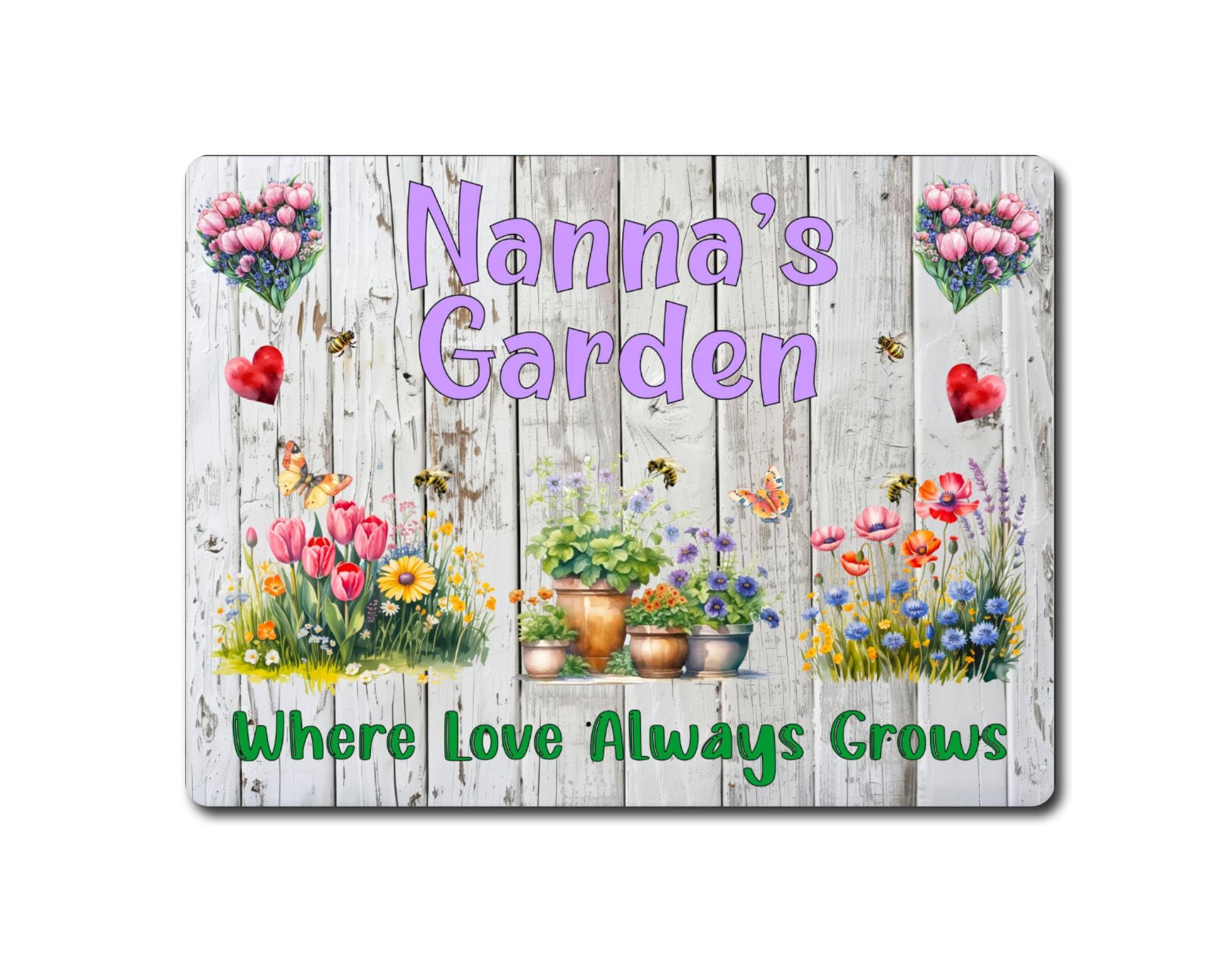 Decalarama Allotment Metal Sign Gift – Nanna's Garden Where Love Always Grows - Cute Fun Family Novelty Aluminium Present