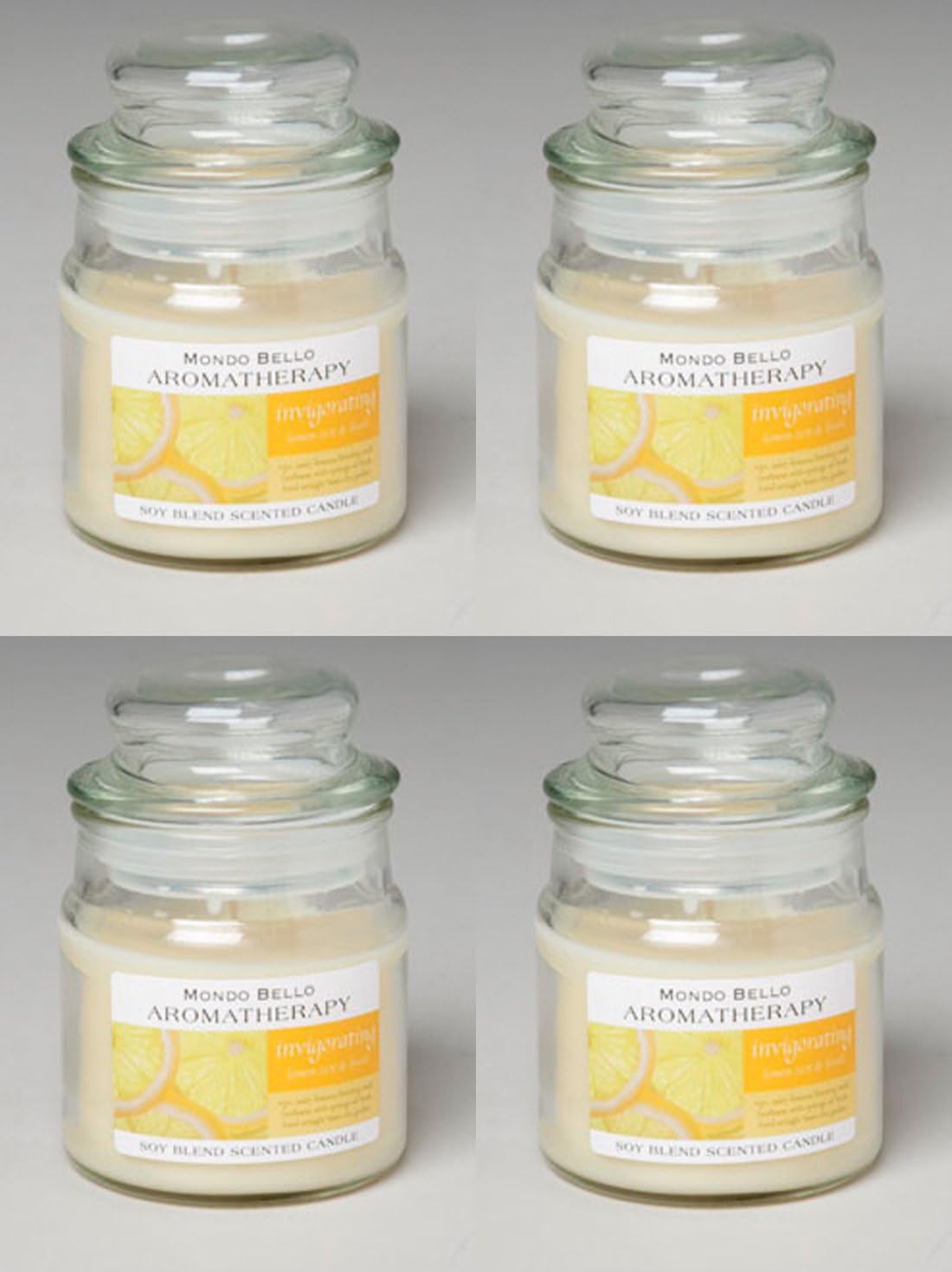 Set of 4 Stress Reducing Soy Scented Aromatherapy 3 Oz Candles in Apothecary or Glass Jar (Invigorating, Lemon Zest & Basil Apothecary Jar)