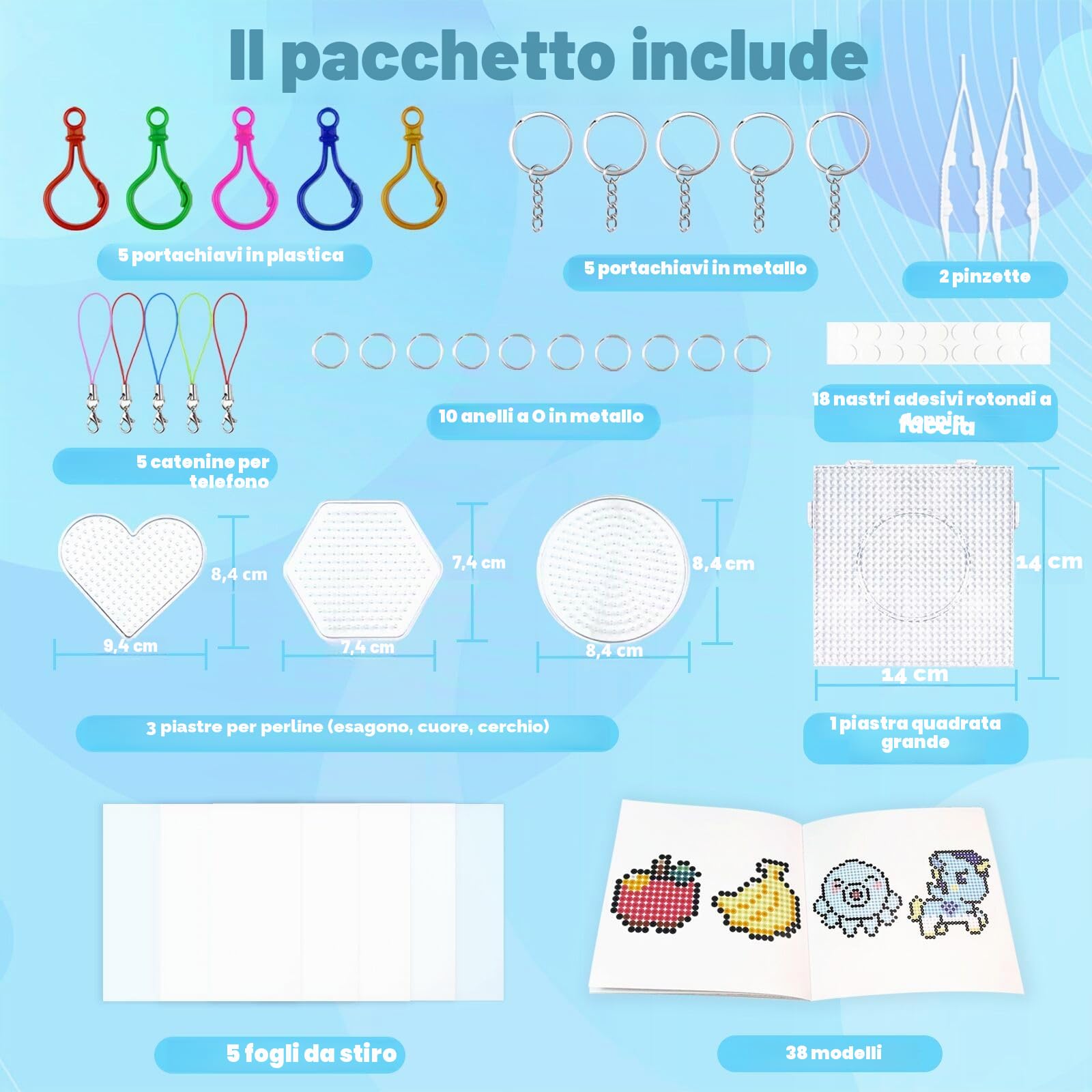 Kit di 11000 Perline Fusibili, Set di Perline in Ferro da 20 Colori, 5 mm, con Scatola Portaoggetti, Pannello forato, Carta da Stiro e Accessori per Catene, Kit Fai Da Te, Regali per Ragazze