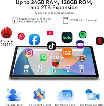 Tablet, 11 Inch Tablet Android 16,24GB RAM 128GB ROM, 90Hz,