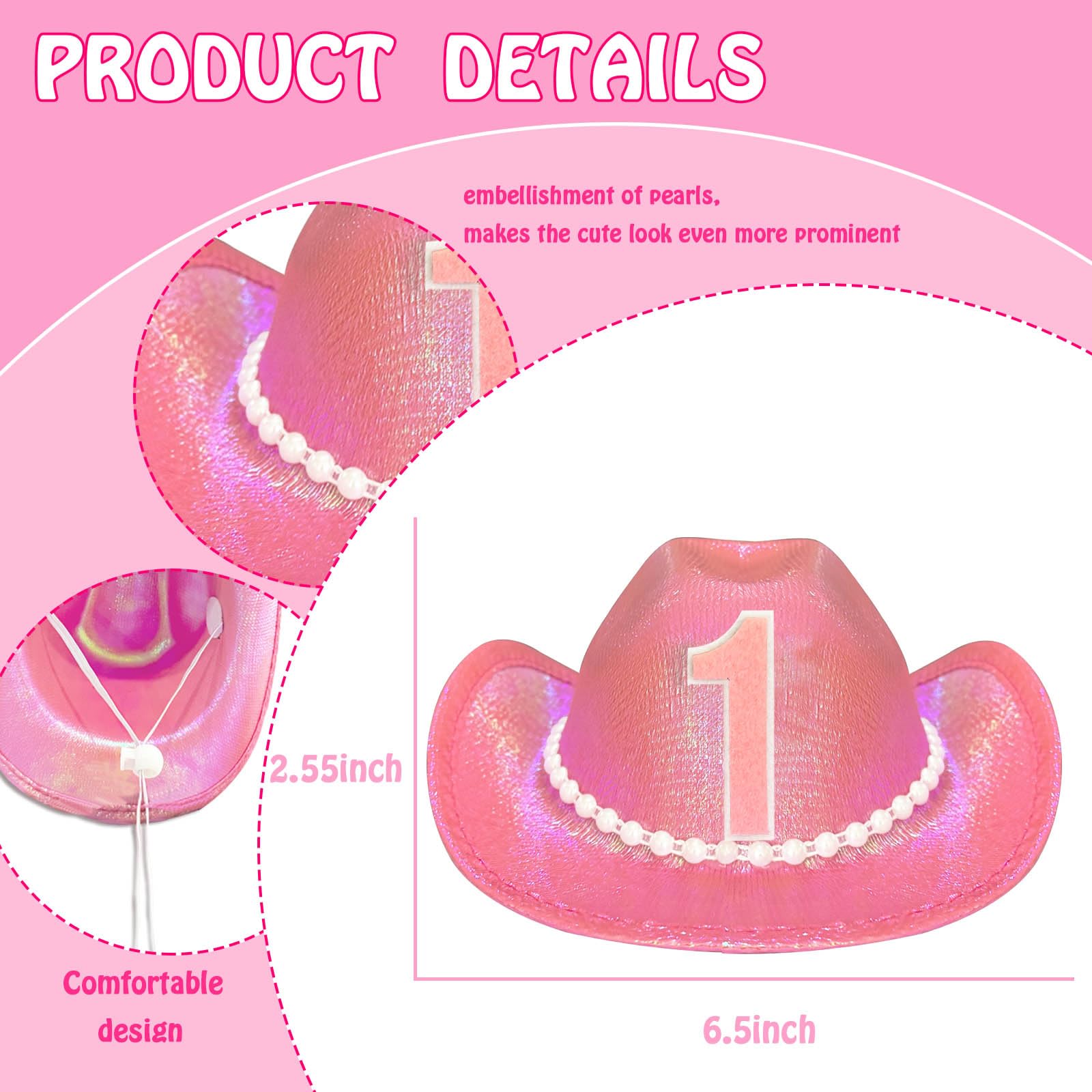 1st Birthday Cowgirl Hat for Baby Girl – Pink Cowboy Party Hat Crown for First Rodeo, Western Theme, Photo Prop, Baby Shower