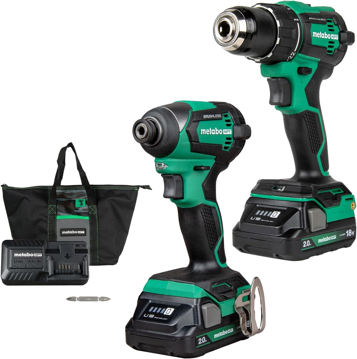 Metabo HPT 18V MultiVolt Cordless Brushless Driver Drill & Impact Driver Combo Kit, Power Tool Kit, 2 Lithium-Ion Metabo HPT Batteries and Charger, High Torque, Compact Lightweight Design, KC18DEXQB