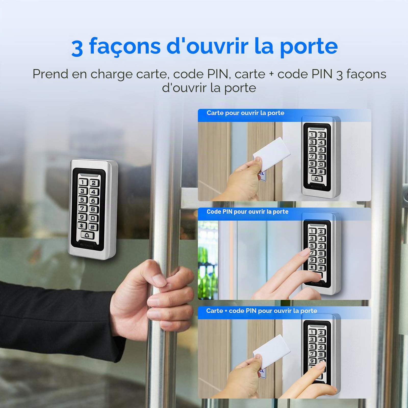 Retekess T-AC03 Digicode Porte Clavier à Code, Contrôle d’Accès | pour Garage, Maison, Appartement, Usine, IP68, PIN RFID 125KHz, DC12V, 2000 Utilisateurs