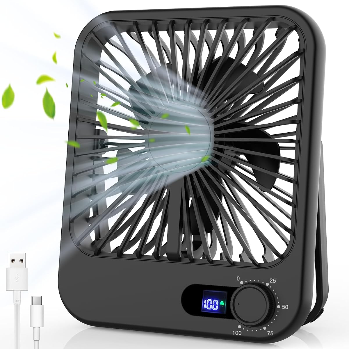 Ventilador de viaje portátil para dormir, ventilador de escritorio pequeño de 6,8 pulgadas, silencioso, batería recargable de 2000 mAh, 100 velocidades, ventilador personal para oficina, dormitorio, crucero, playa, vacaciones, viajes esenciales