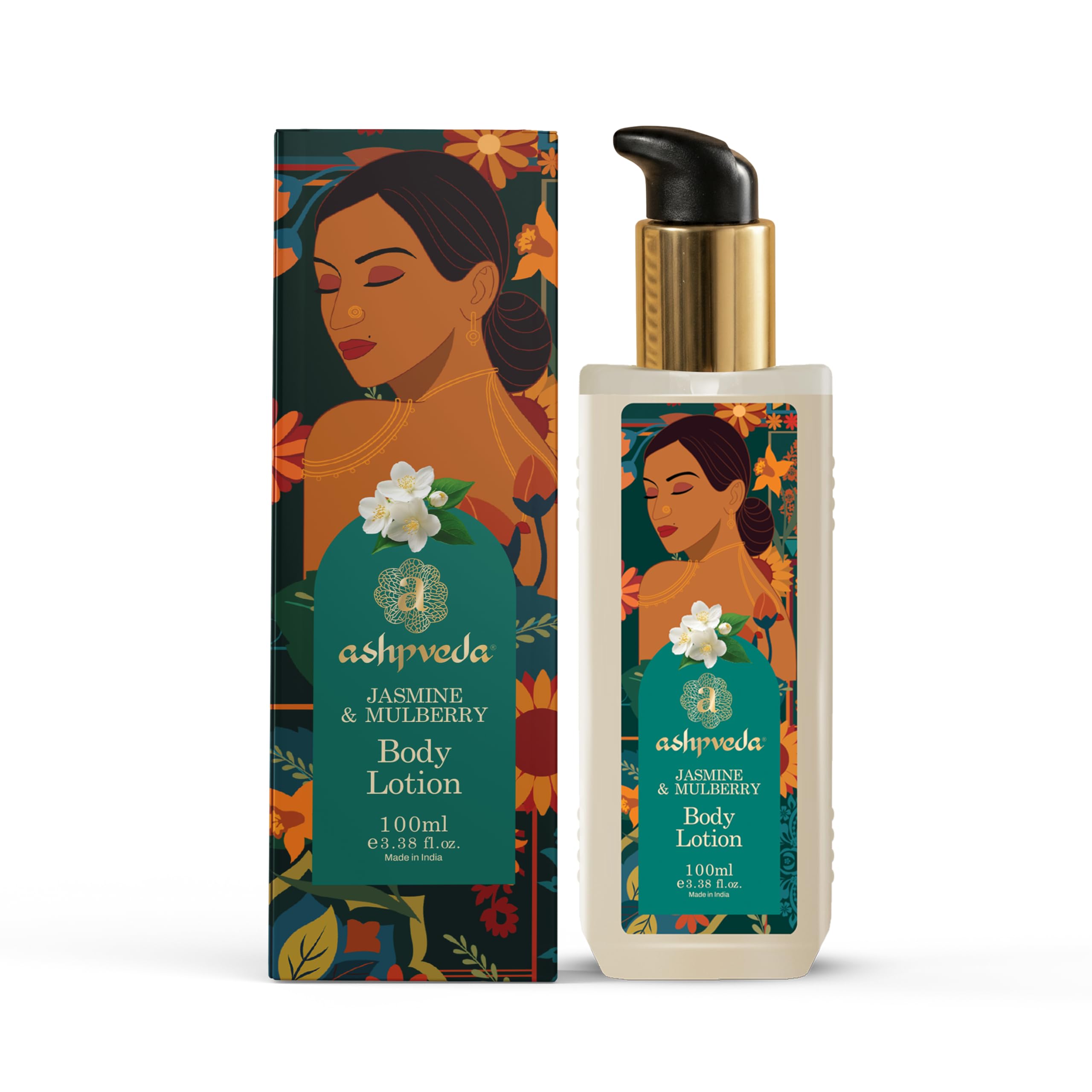 Jasmine & Mulberry Body Lotion for Radiant, Hydrated & Smooth Skin | Ayurvedic Ultra Hydrating and UV Protection Moisturizer with Almond & Ashwagandha Oil (100ml)-picture-35