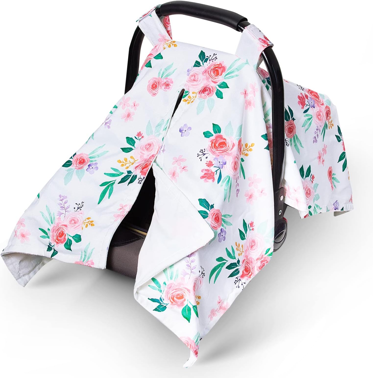 MHJY Baby Car Seat Cover, Car Seat Covers for Babies Multi-use Infant Carseat Canopy Cover for Girls Boy Nursing Breastfeeding Cover, Floral White