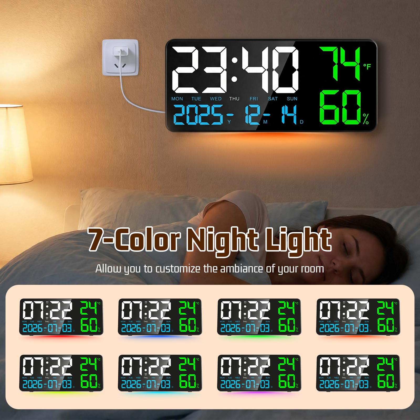 15" Orologio da Parete Digitale Grande, Orologio Digitale LED con Telecomando, Luce Notturna, Temperatura, Data, Allarme, Dimmer, 24/12 H, per Soggiorno, Camera da Letto, Ufficio