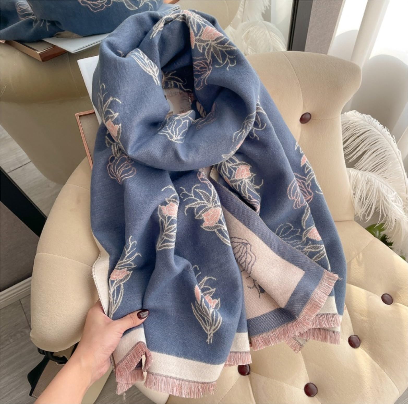 wsxcfyjh Sciarpa Scialle Donna Sciarpe in Chiffon con Stampa Florak Sciarpa Moda Donna con Rose Stampa Sciarpa Lunga E Morbida A Scialle Sciarpa da Spiaggia con Scialle Bu